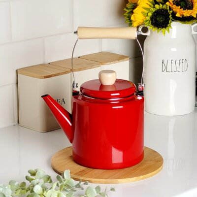 کتری لعابی دسته بامبو