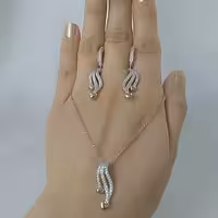 نیم ست تمام نقره زنانه ایتالیایی با آبکاری طلا سفید و رزگلد عیار 925 زنجیر فلامینگو 45سانتی ایتالیایی