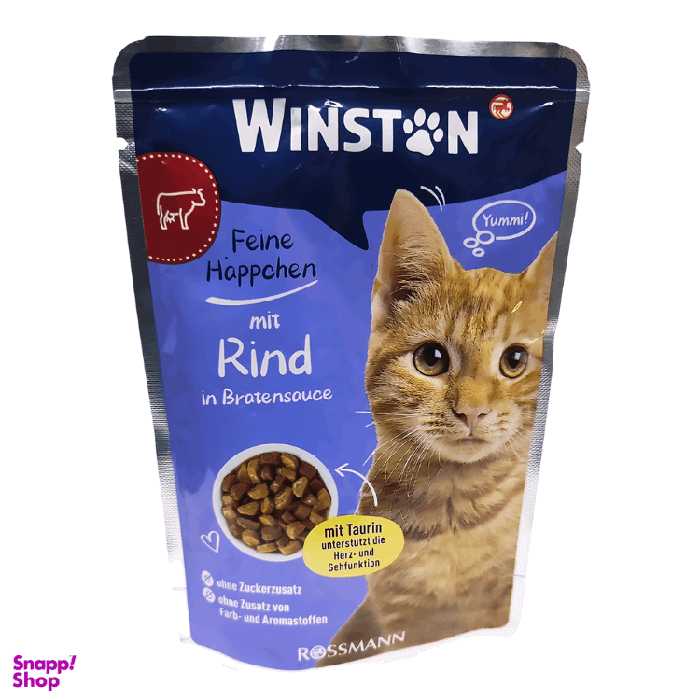 پوچ گربه وینستون با طعم گوشت گاو در سس وزن 100 گرم