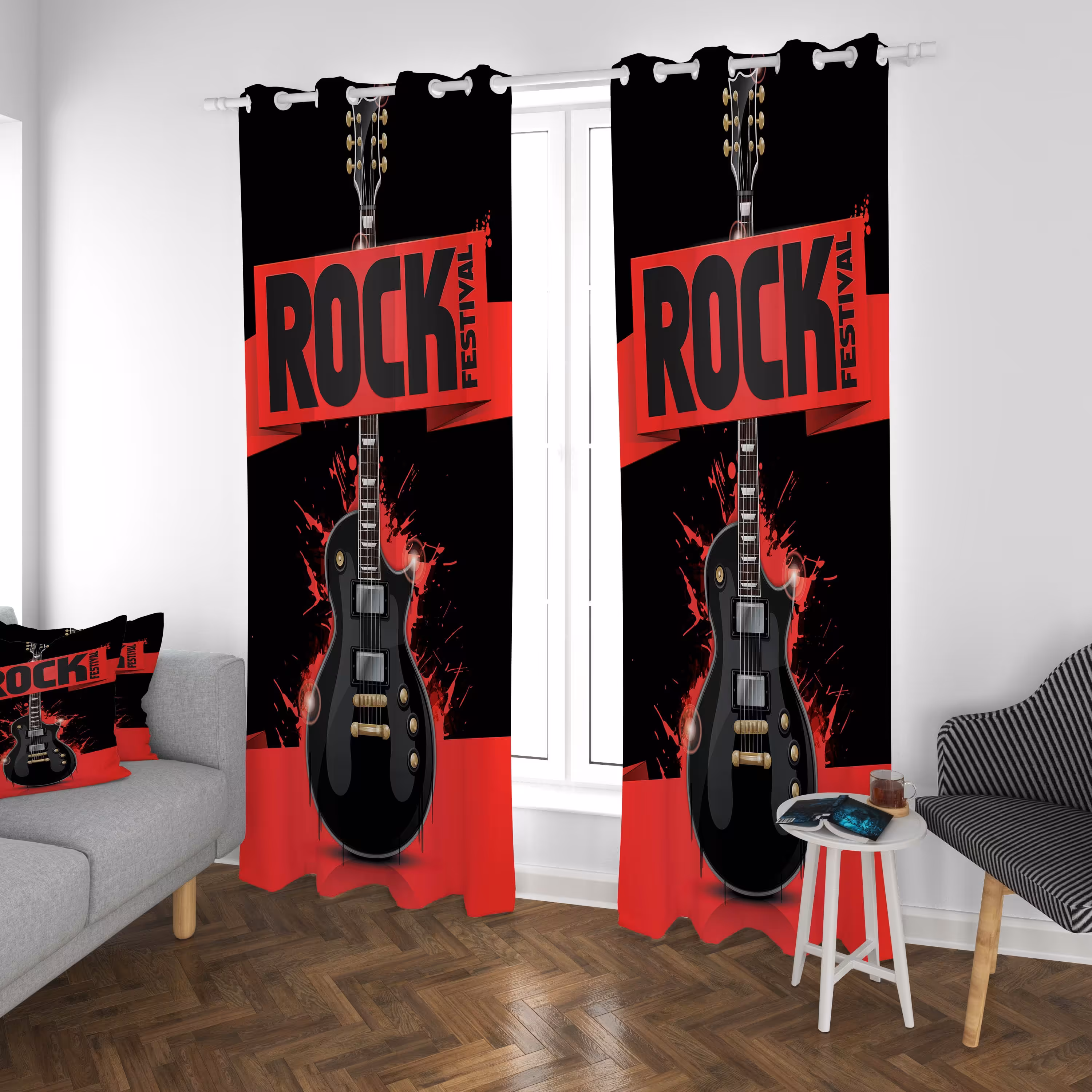 پرده اتاق خواب طرح گیتار