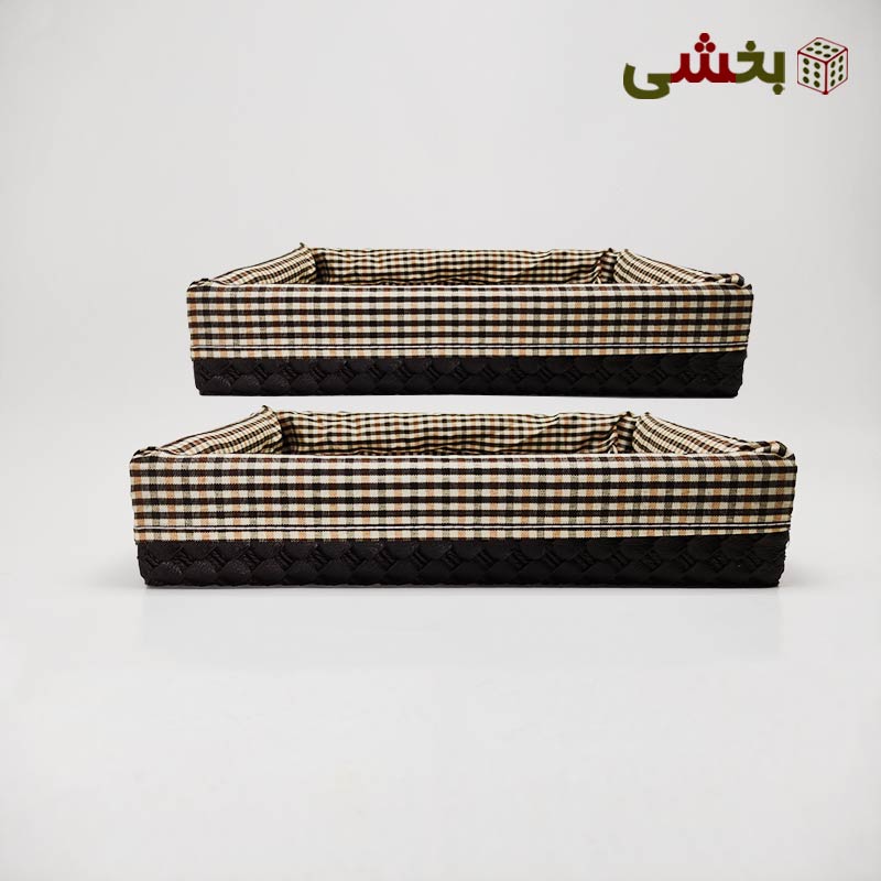 سبد جا نانی چوبی طرح چرم روکش پارچه 2 عددی