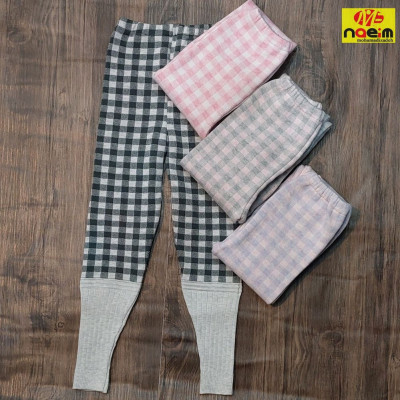 شلوار بافت ریز کمر کش دخترانه گرم طرح چهار خانه سایز 70 تا 90سنین7تا11