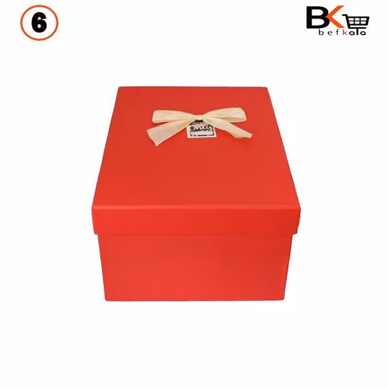باکس کادویی مستطیلی پاپیون دار قرمز سایز شش کد 33