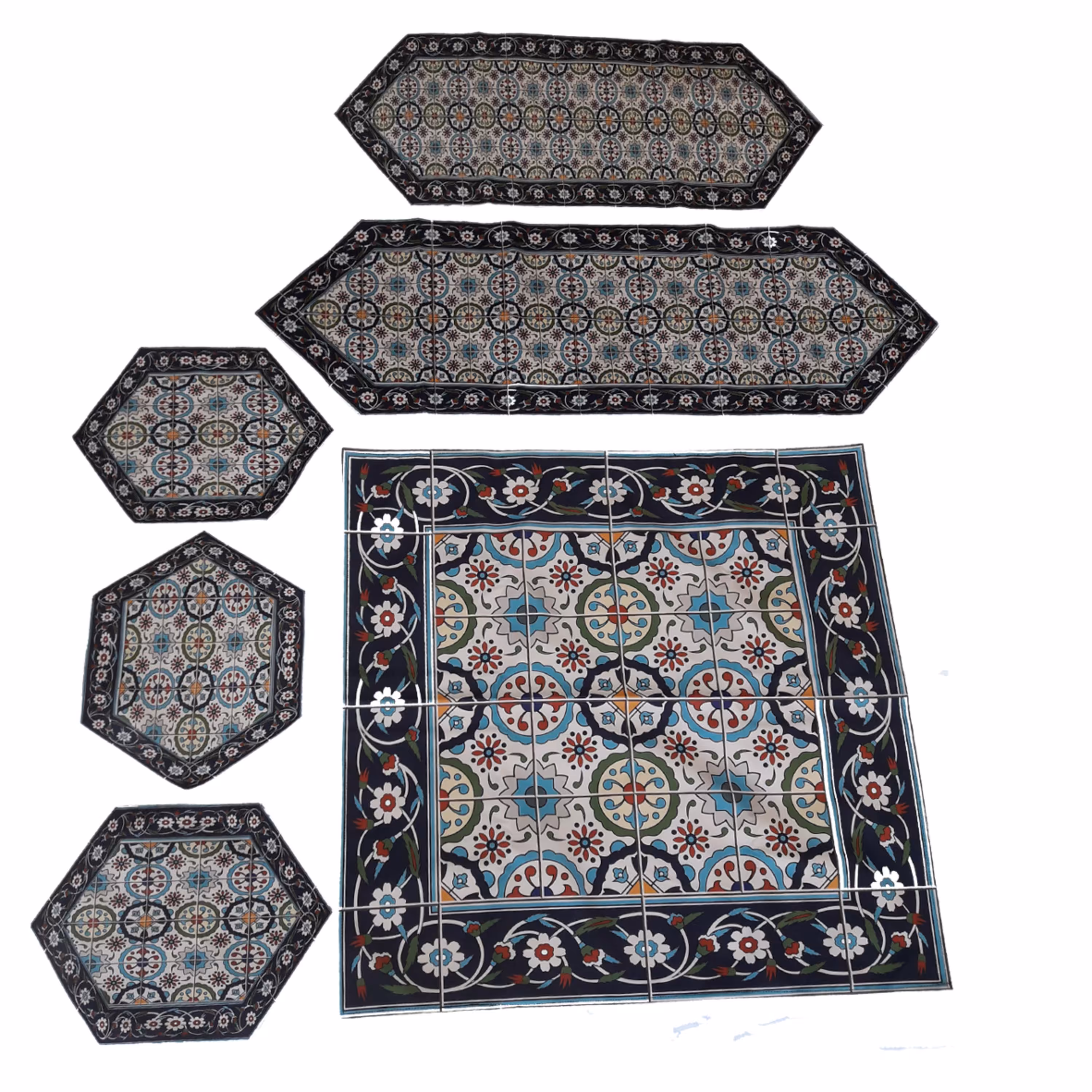 ست رومیزی 6 تکه مخمل چاپی سلطنتی شش ضلعی(کد 40071)