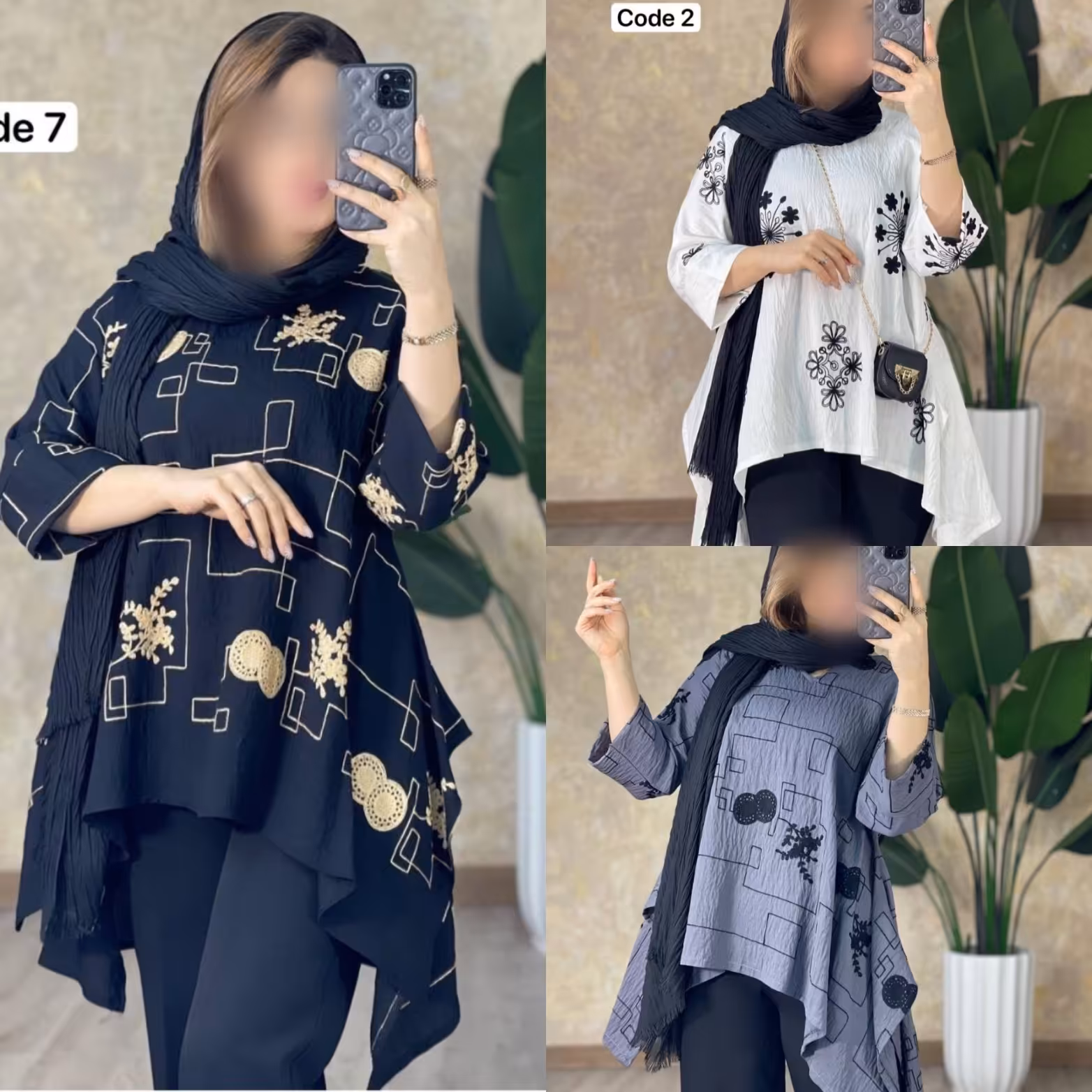 تونیک خامه دوزی جنس کرسپو خامه دوزی شده فری سایز 36تا46 