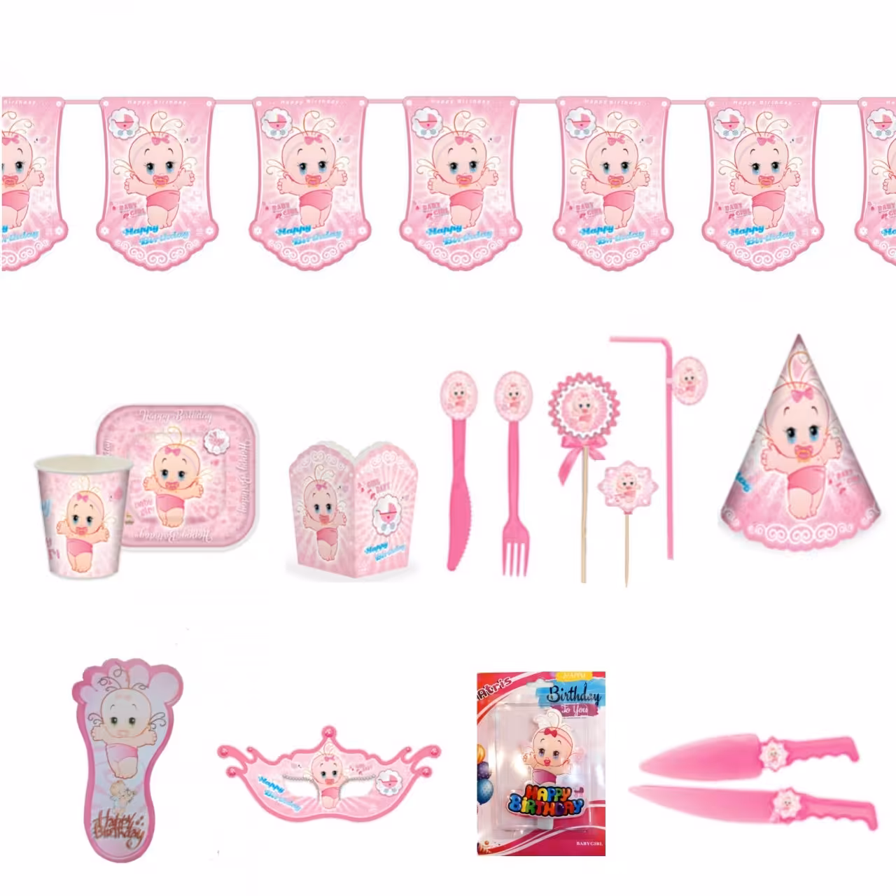 پک کامل تم تولد نوزاد دختر (بیست نفره)