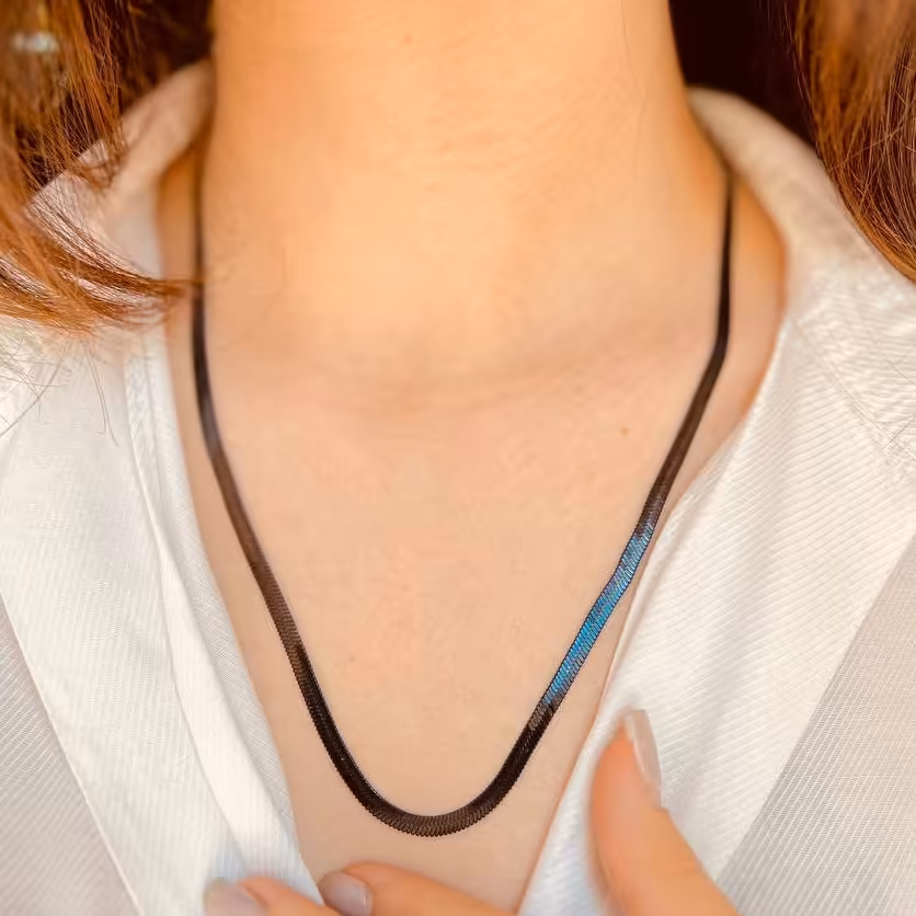 گردنبند ماری مشکی بلند استیل رنگ ثابت و ضد حساسیت