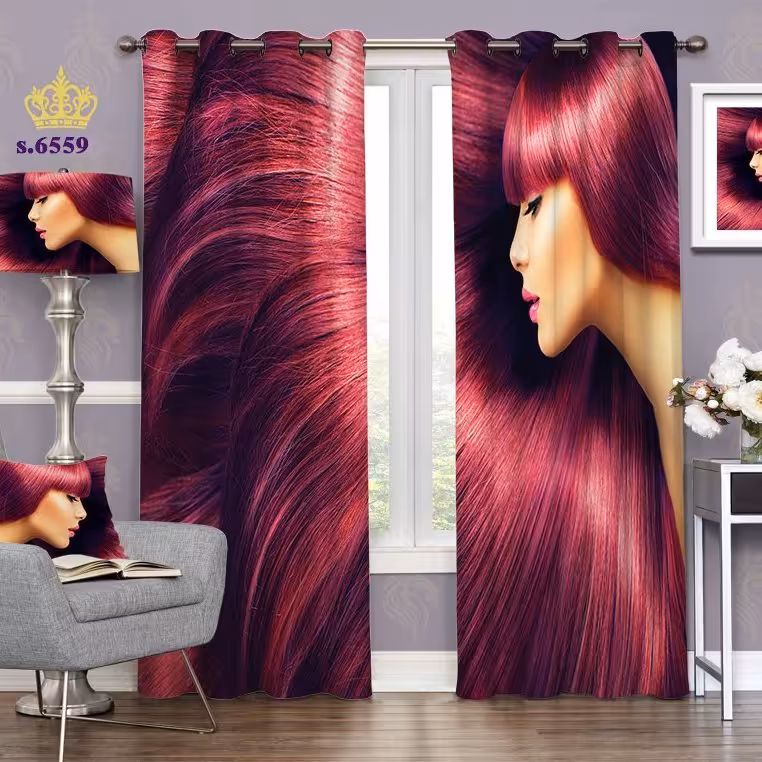 پرده پذیرایی دو قواره پانچ چهره طرح نیم رخ زن کد S6559