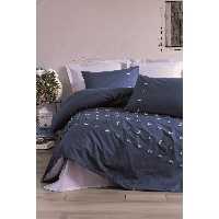 ست ملحفه کاتن باکس مدل Brode Adel Mavi دو نفره 6 تکه