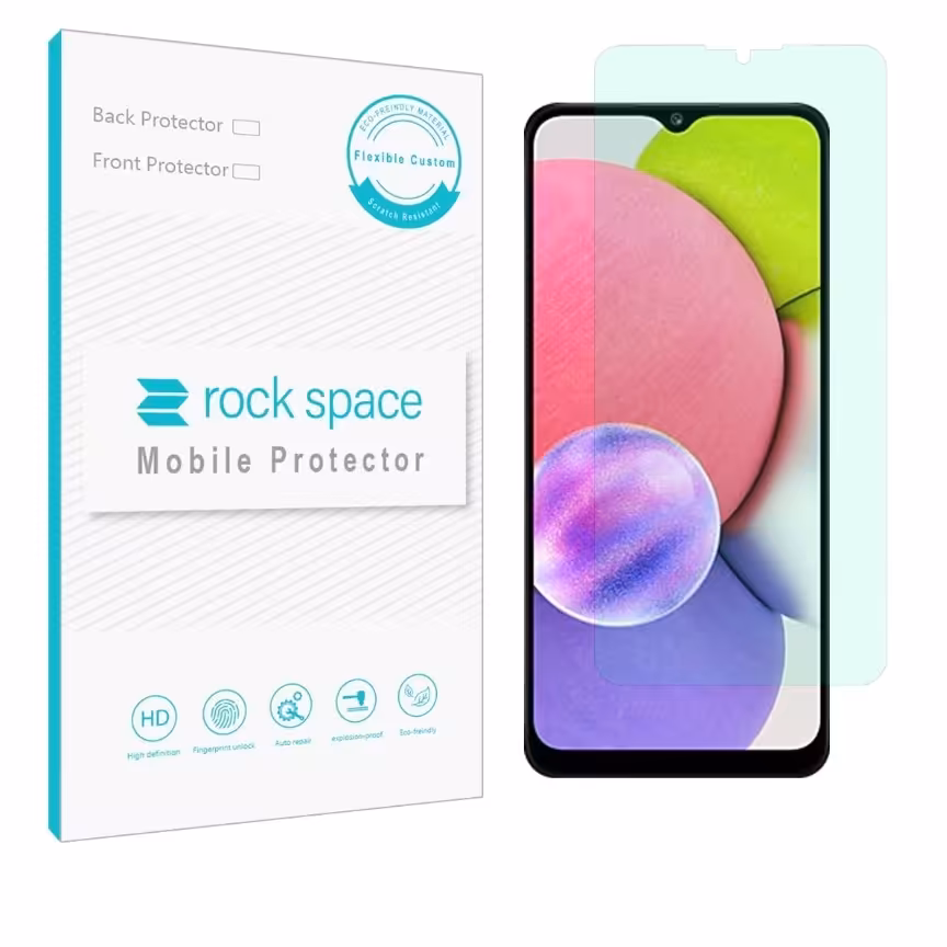  گلس سامسونگ A03s مدل نانو هیدروژل گرین لایت برند راک اسپیس