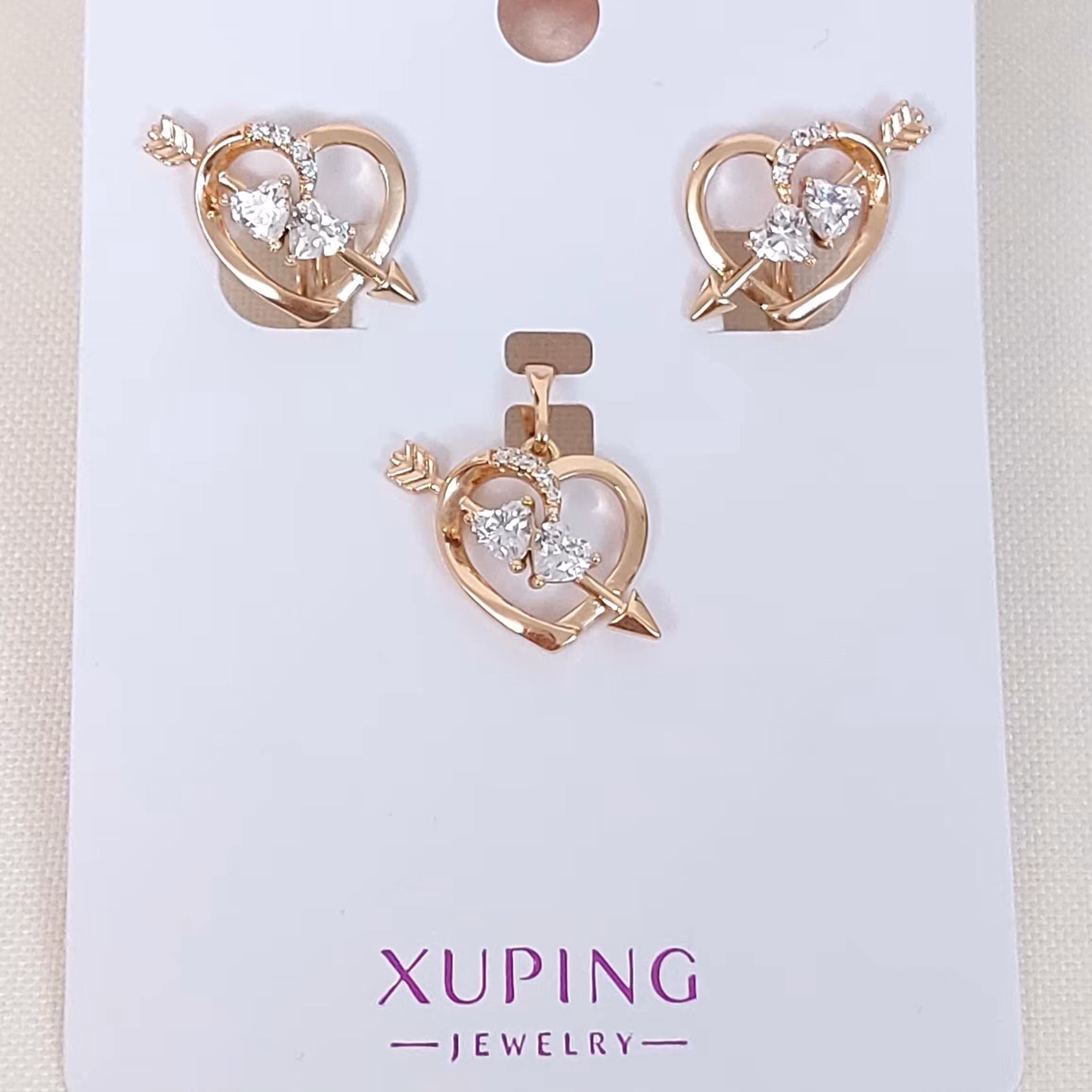 نیم ست ژوپینگ قلب و تیر با آبکاری طلا و رنگ ثابت و ضد حساسیت 