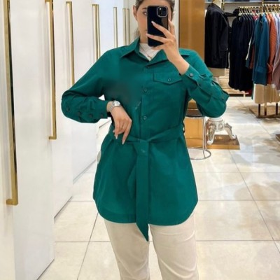 مانتو کتان کمربنددار