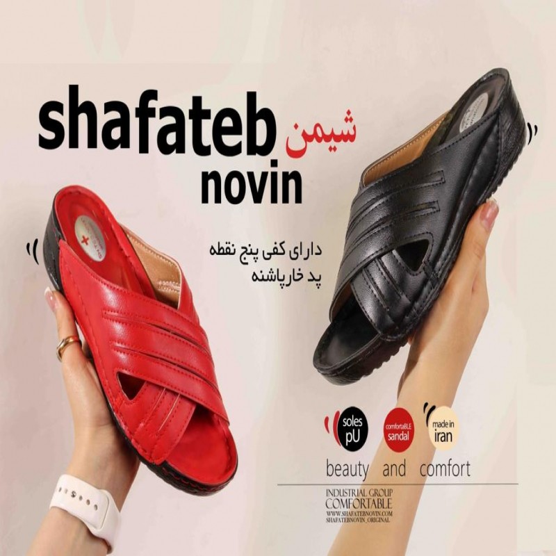 صندل طبی زنانه خار پاشنه مدل شیمن رنگ مشکی چرم