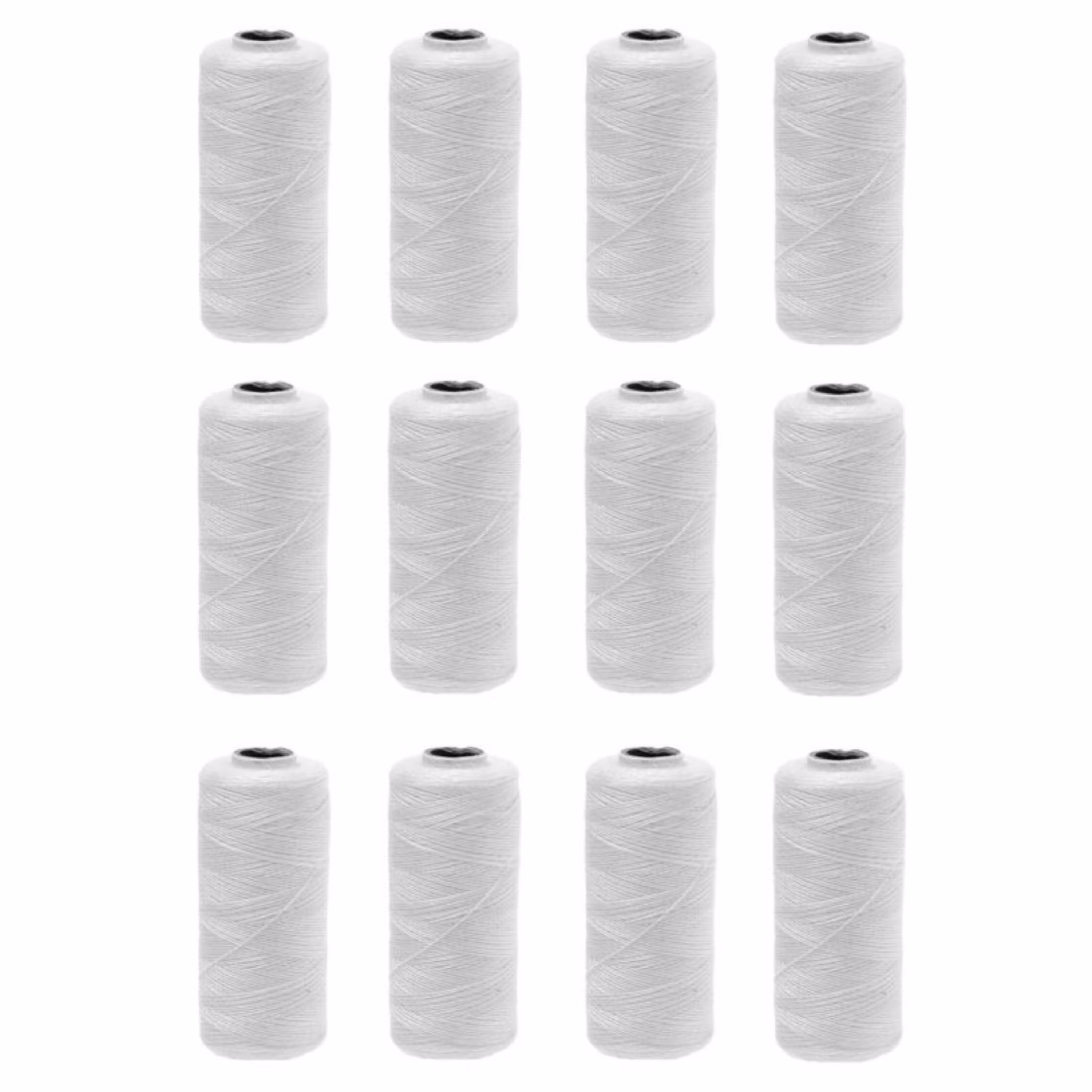 نخ قرقره همه کاره سفید (قرقره متراژ پایین)(نخ آرایشی - نخ روکار - نخ لی) (بسته 12 عددی)