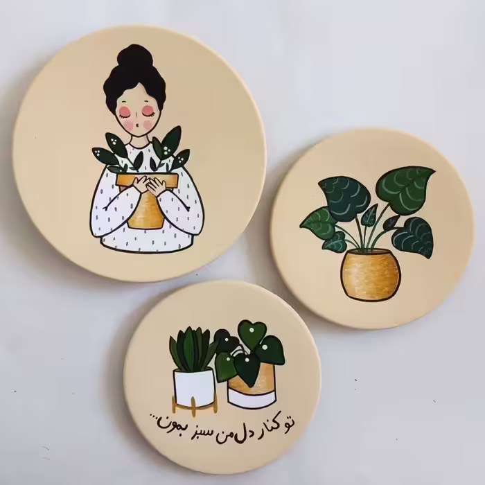 ست سه تیکه دیوارکوب،دیوارکوب سفالی،ست دوستی،دکوری،تزئینی،کاکتوس،گلدون،تابلو دکوراتیو،هدیه خاص ،چوبی