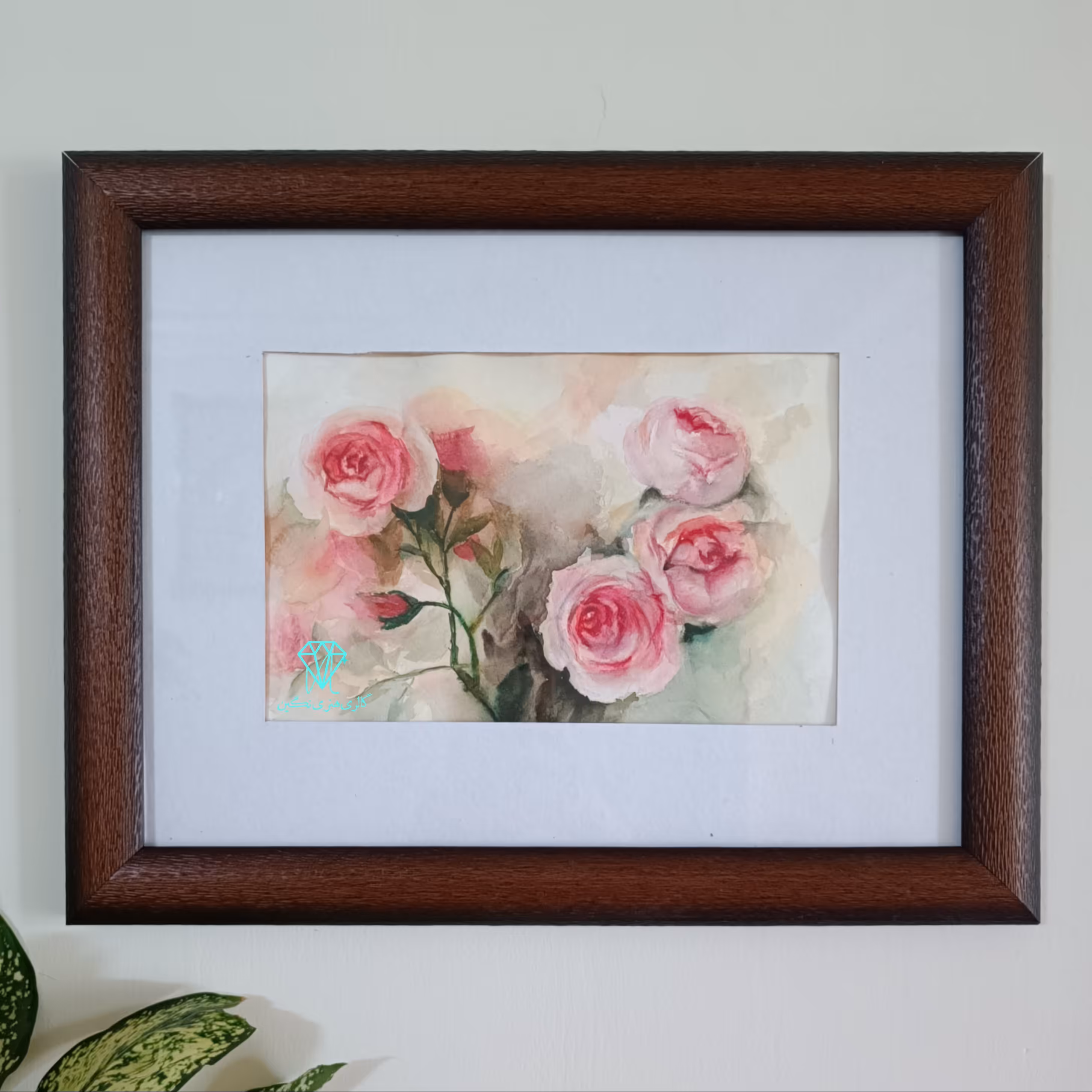 تابلو نقاشی آبرنگ طرح گل رز (دارای قاب و پاسپارتو) با ابعاد 40در50