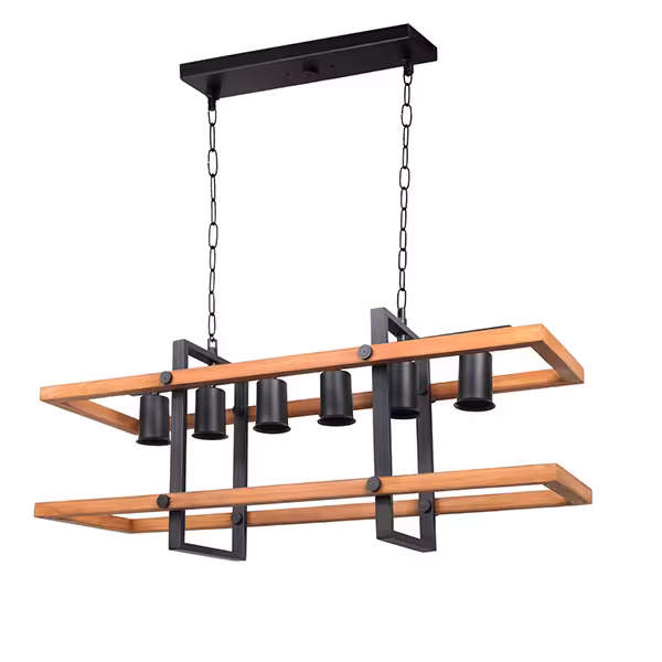 لوستر لاینر چوب فلز 6 شعله مدل LM1096