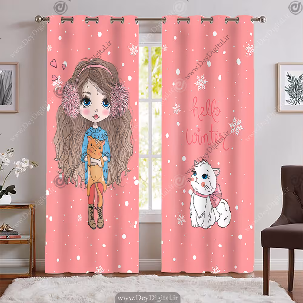 پرده فانتزی پانچی دخترانه طرح پرنسس مو فرفری PK-7728