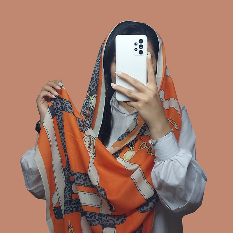 شال نخی زنانه طرح کمر رنگ نارنجی