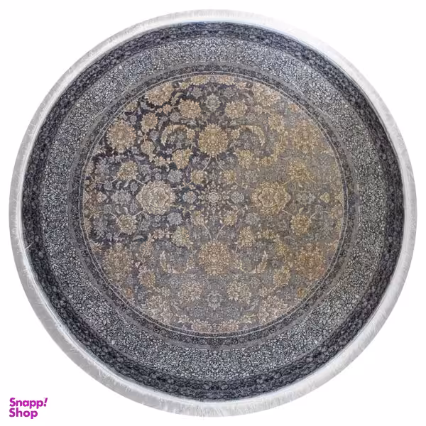 فرش ماشینی مدل گرد طرح شاهگل زمینه ذغالی