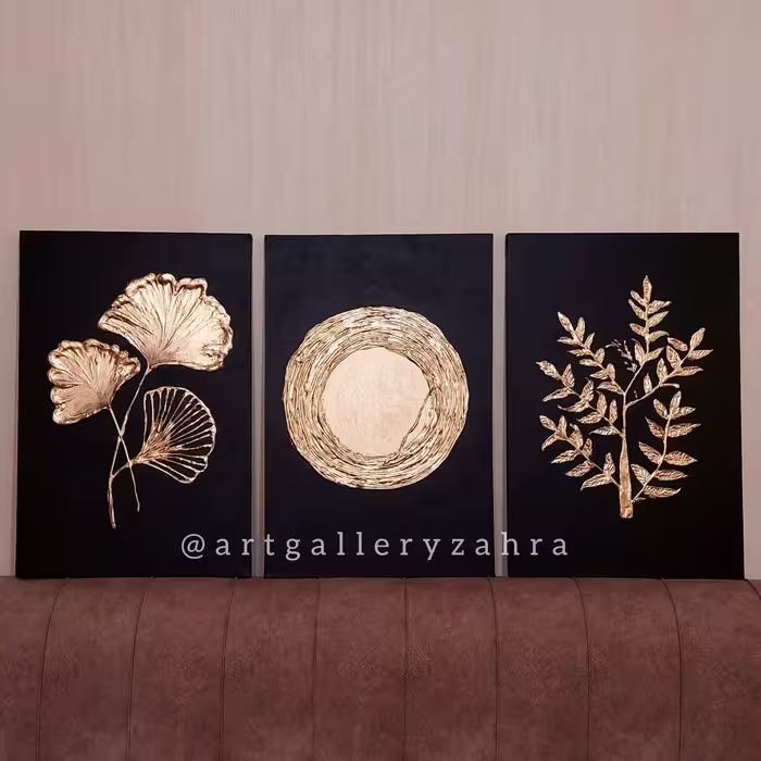 تابلو بوم سه تیکه ورق طلا خوشه