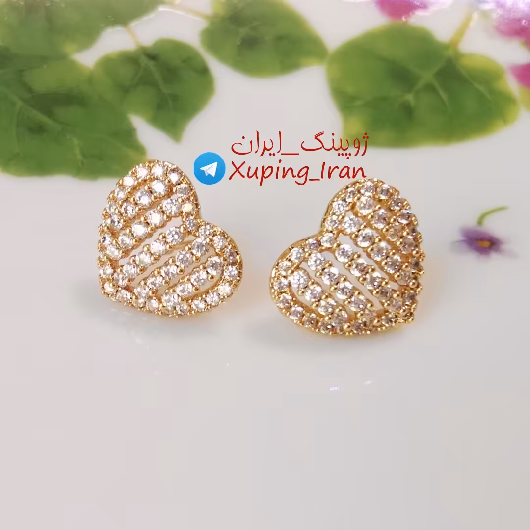 گوشواره ژوپینگ قلبی نگین دار طلایی Xuping طرح جواهر طلا شیک مجلسی درخشان قلب