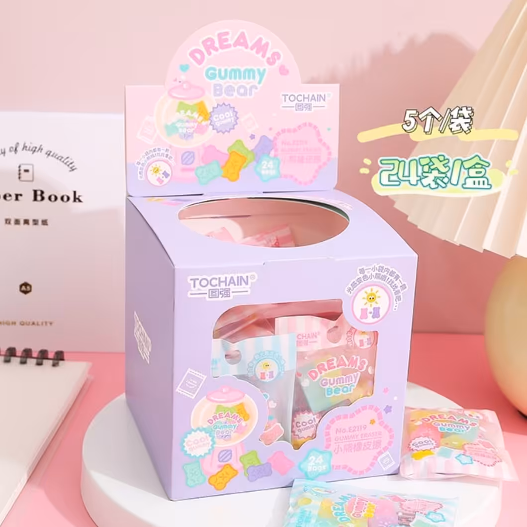 پک پاکن فانتزی طرح پاستیل خرسی 5 عددی  ژله ای و مینی.          پاک کن پاستیل خرسی 5 تایی