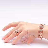 دستبند و انگشتر مسی، قلمزنی شده طرح گل ومرغ کد04