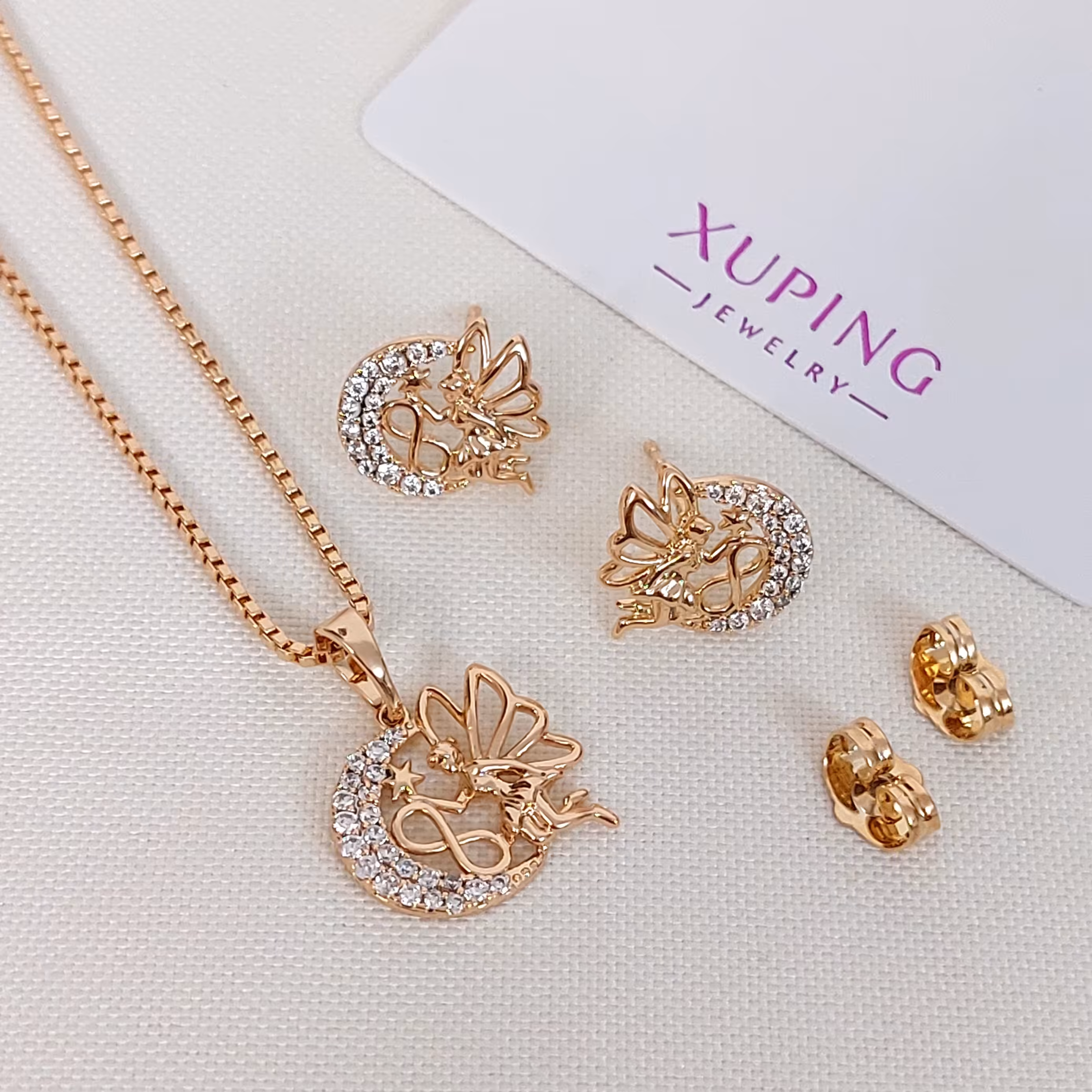 نیم ست ژوپینگ فرشته و بینهایت با زنجیر ونیزی ژوپینگ با آبکاری طلا و رنگ ثابت و ضد حساسیت 