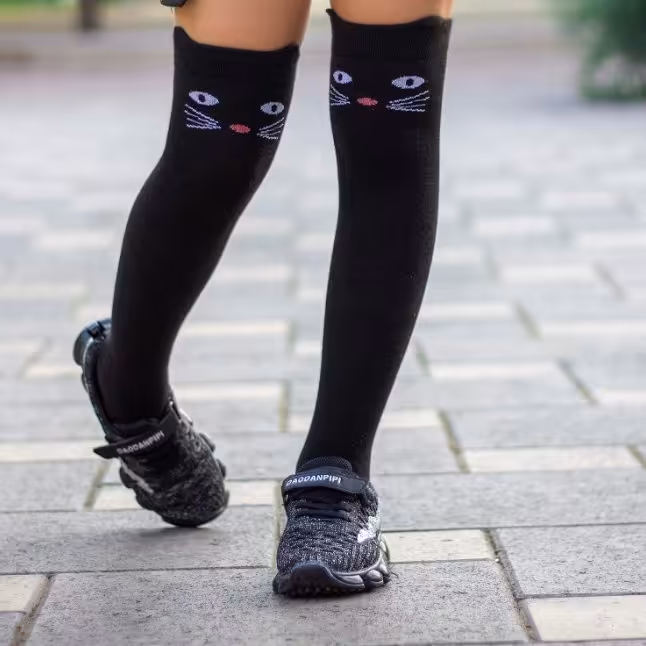 جوراب بالا زانو بچگانه مدل گربه گوشدار مشکی