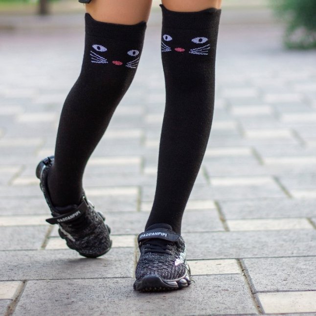 جوراب بالا زانو بچگانه مدل گربه گوشدار مشکی