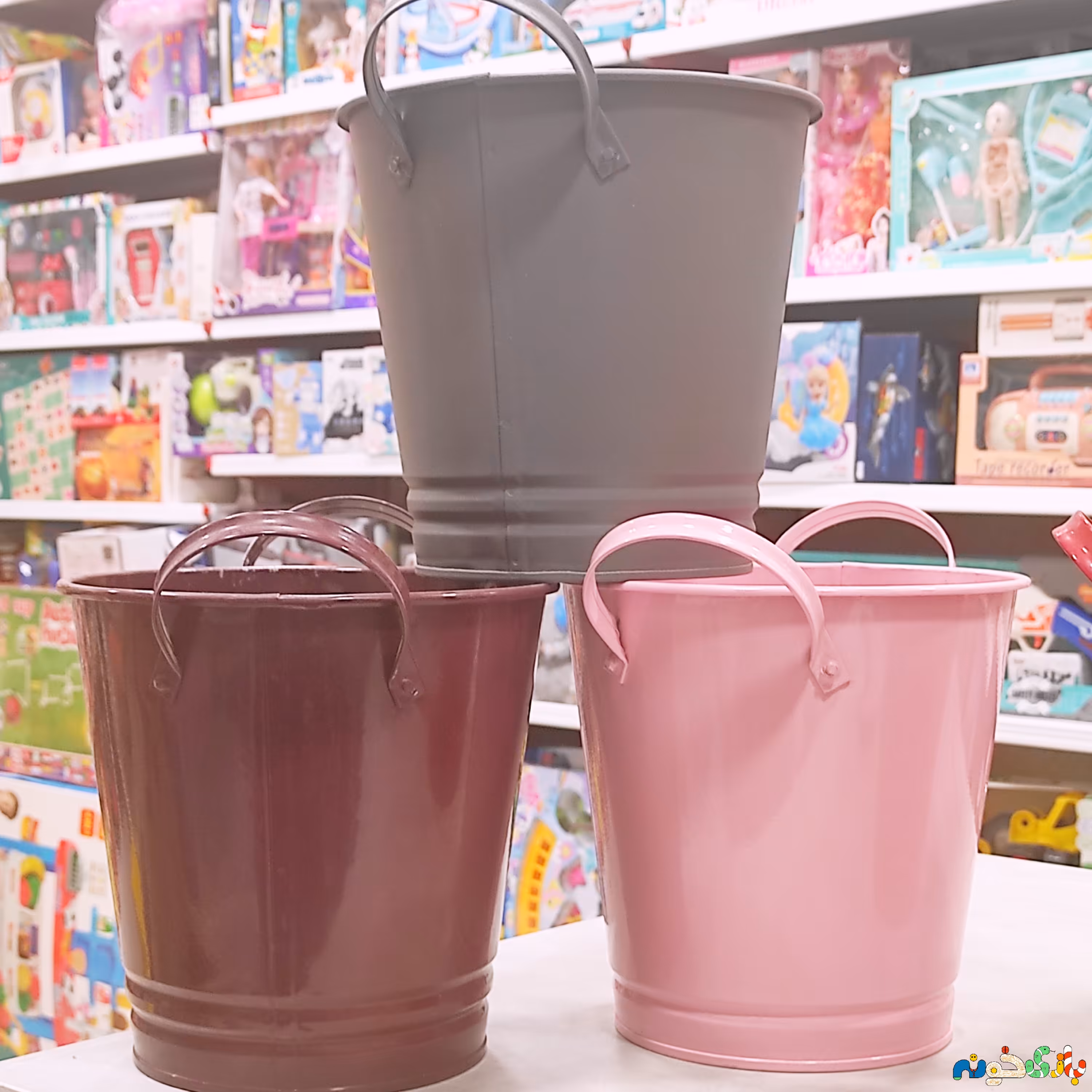 باکس سطل فلزی دسته فلزی چند رنگ ابعاد 20 در 19سانت 