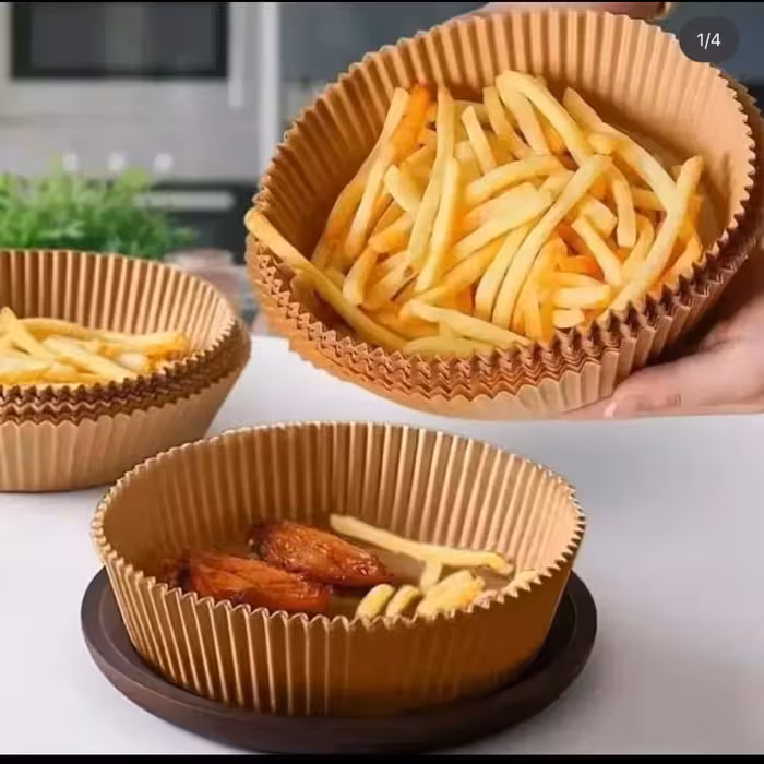 کاغذ سرخکن بسته 100تایی سایز بزرگ قطر 25 سانت مناسب برای سرخکن و فر و مایکرو و پخت کیک و پنکیک(کاغذ سرخ کن 100 عددی) 