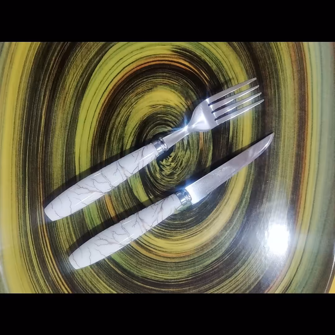 کارد و چنگال برند گیلدا مدل مرمر سفید کد 2001 بسته 12 عددی 