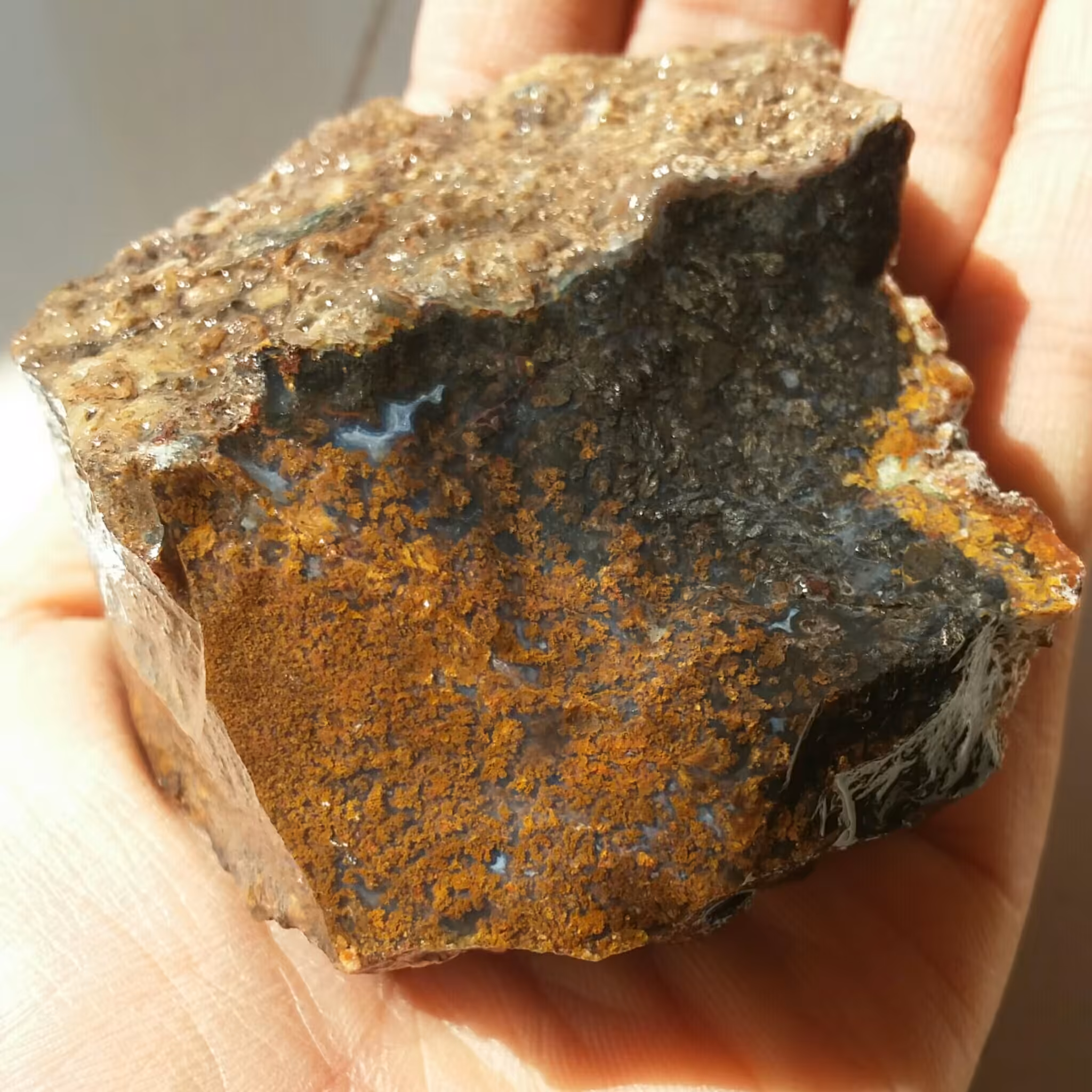 سنگ راف عقیق منظره پاییزی و شجر مشکی محشر تک 100 در 100 طبیعی شاهکار خلقت