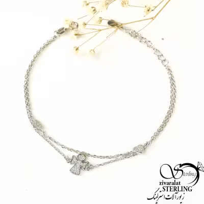دستبند دولاین فرشته و قلب نقره کد 8427