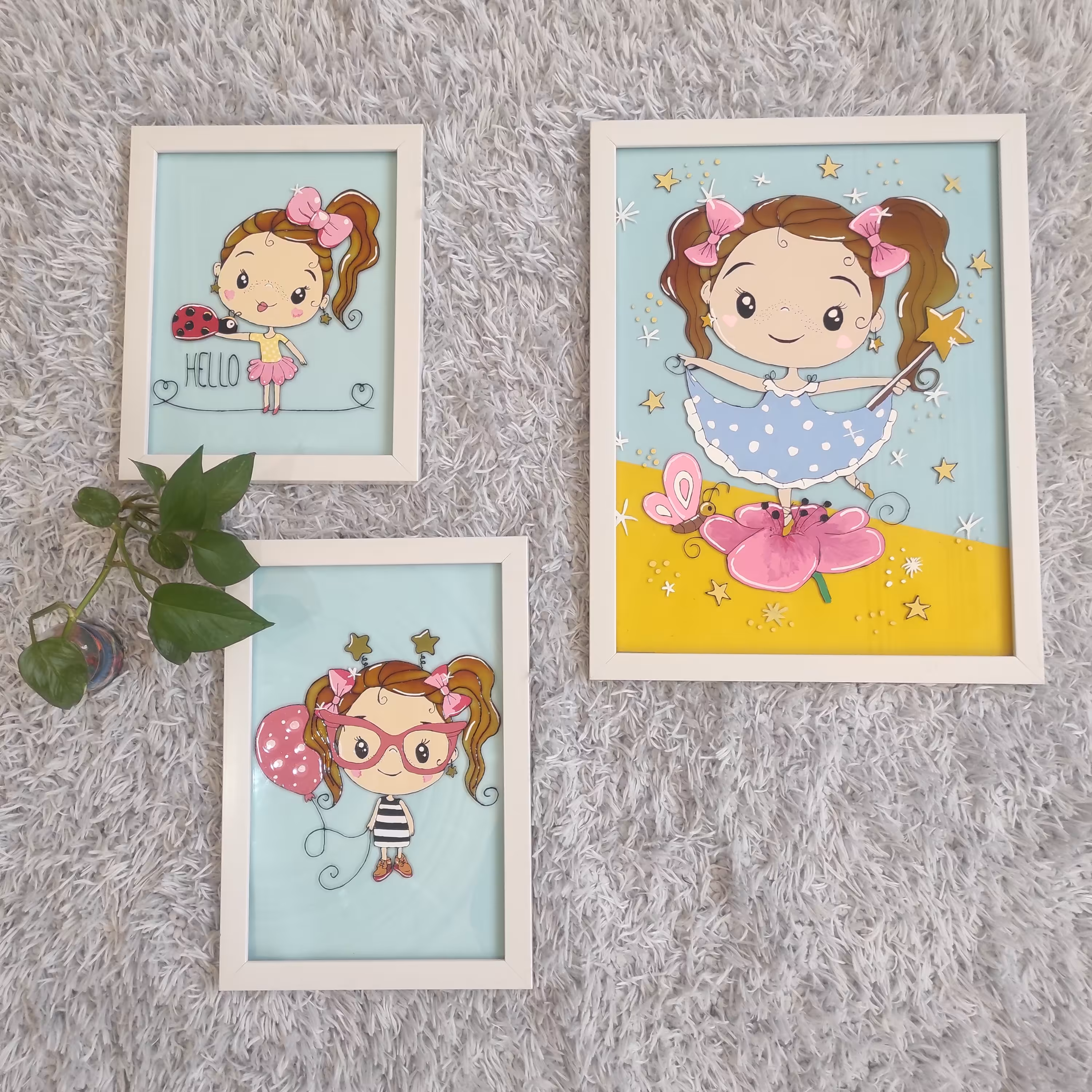 تابلوی ویترای سه تیکه -  طرح دخترانه - با سه اندازه مختلف