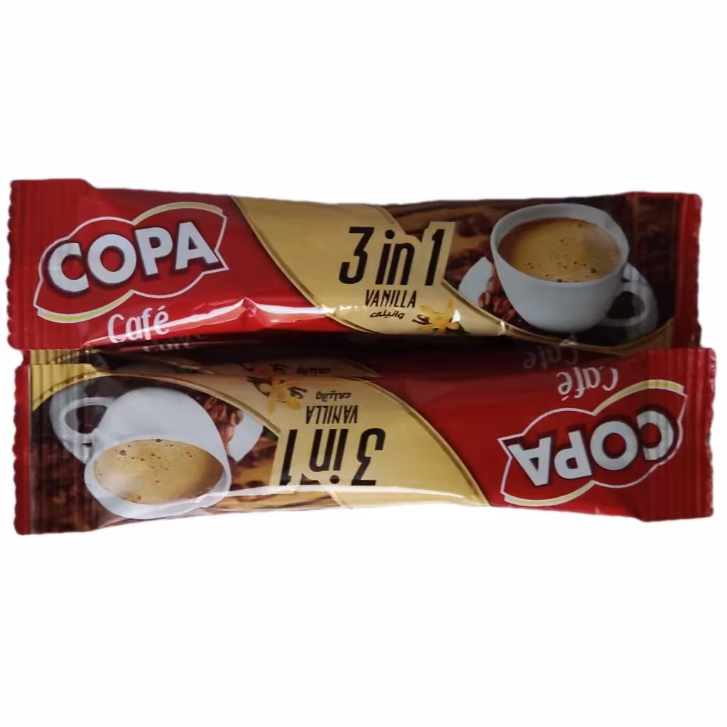 قهوه وانیلی کوپا (بسته های 10 عددی سلفونی) هر بسته حاوی 10 ساشه 18 گرمی قهوه فوری وانیلی کوپا 