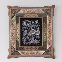 تابلو قلم زنی با قاب خاتم کاری و مینیاتور  نفیس سایز 55 در 50 سانتی متری