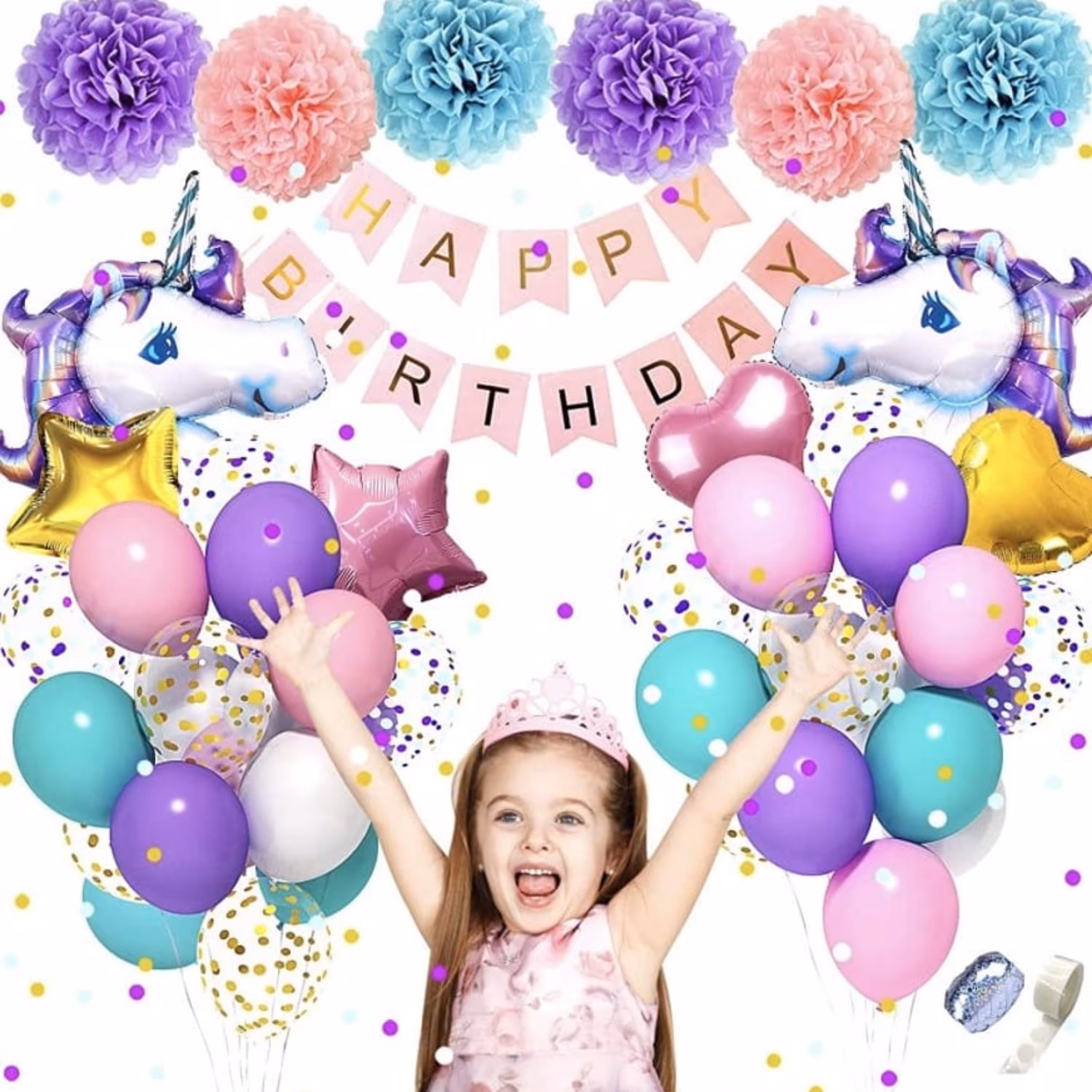 ست بادکنک آرایی جشن تولد طرح اسب تک شاخ (یونیکورن)