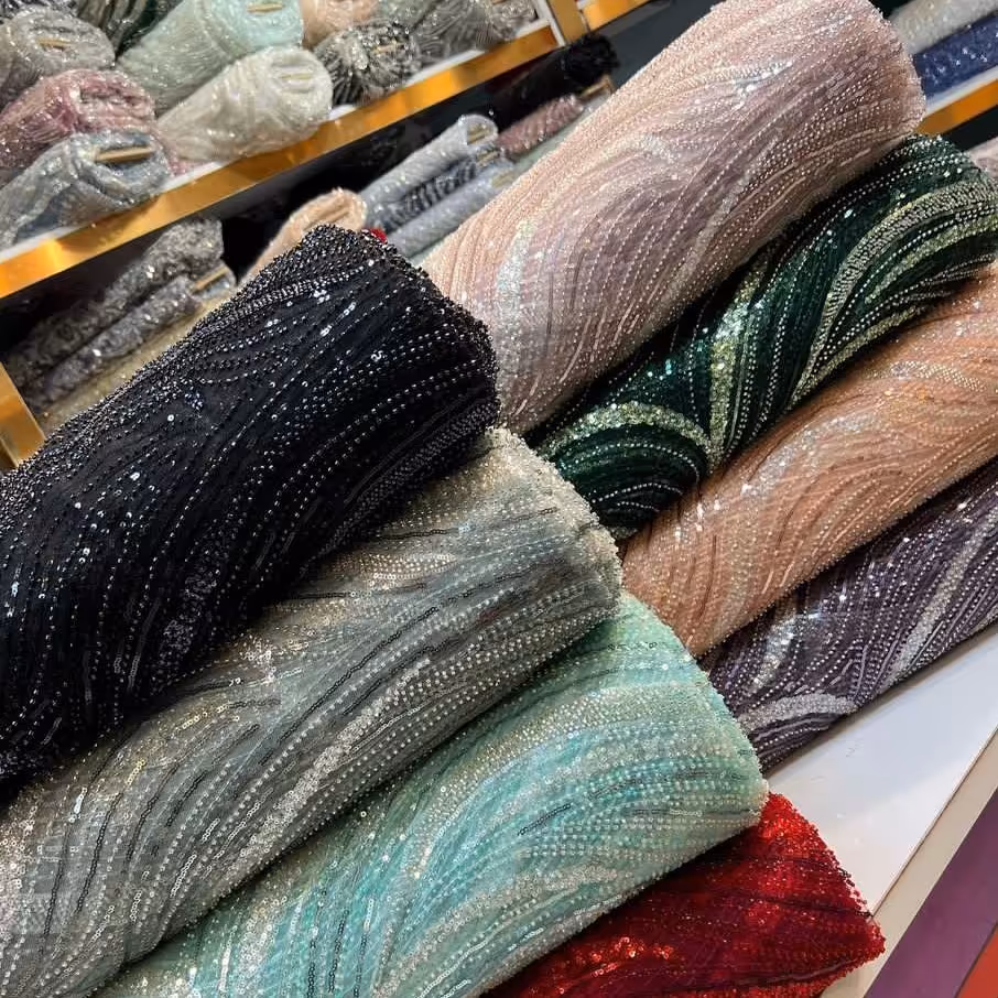 پارچه مجلسی مدل موج  رنگی عرض 140