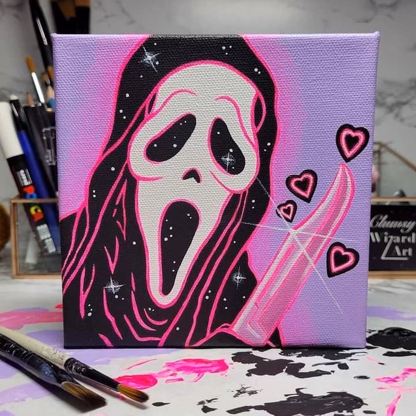 تابلو نقاشی طرح فانتزی صورتی ( ابعاد 20 در 20 )