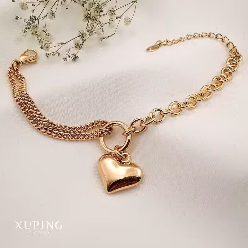 دستبند استیل مدل زنجیری آویزقلب آبکاری ،ضد حساسیت 