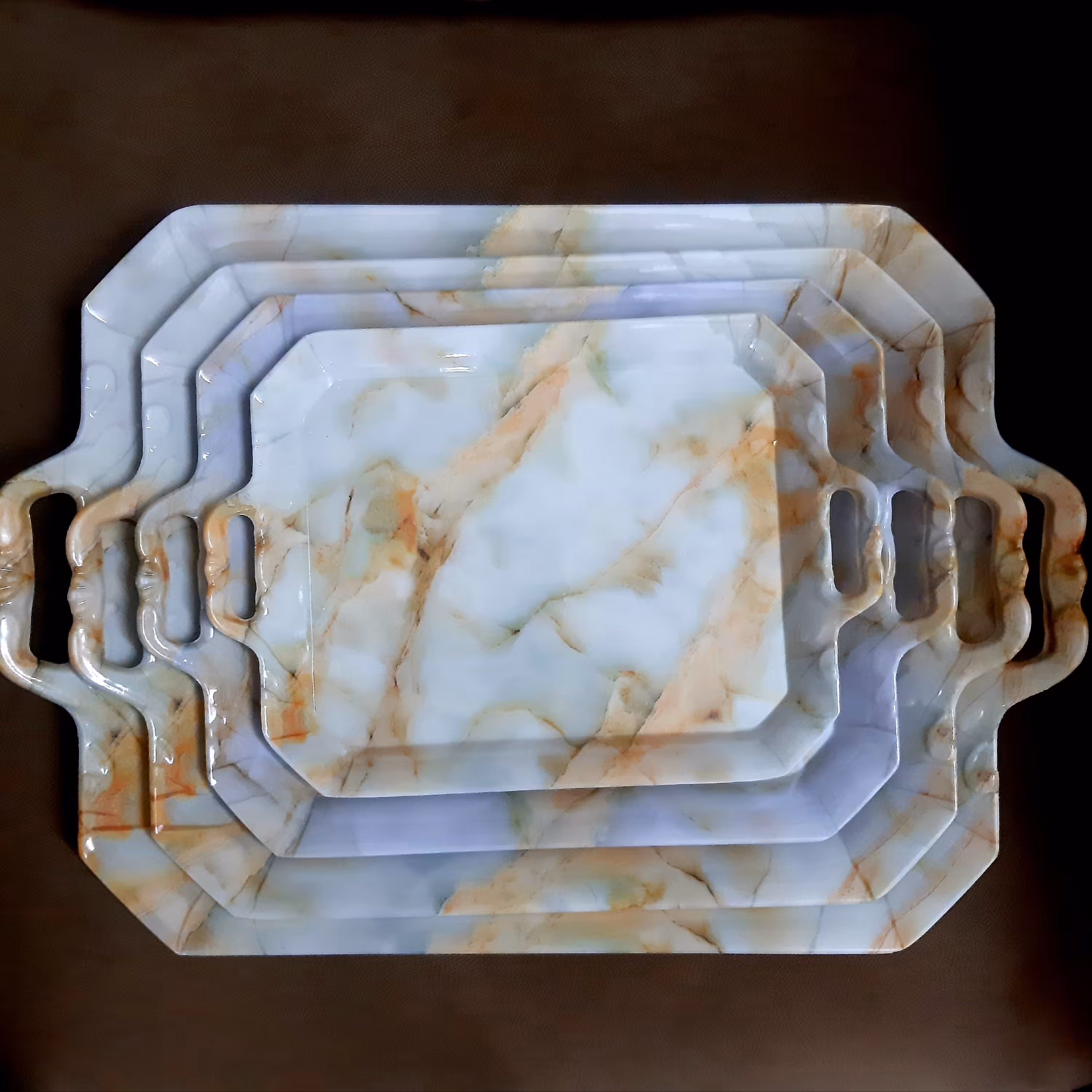 سینی  ملامین طرح سنگ  صدفی رنگ مستطیل شکل در 4 سایز  