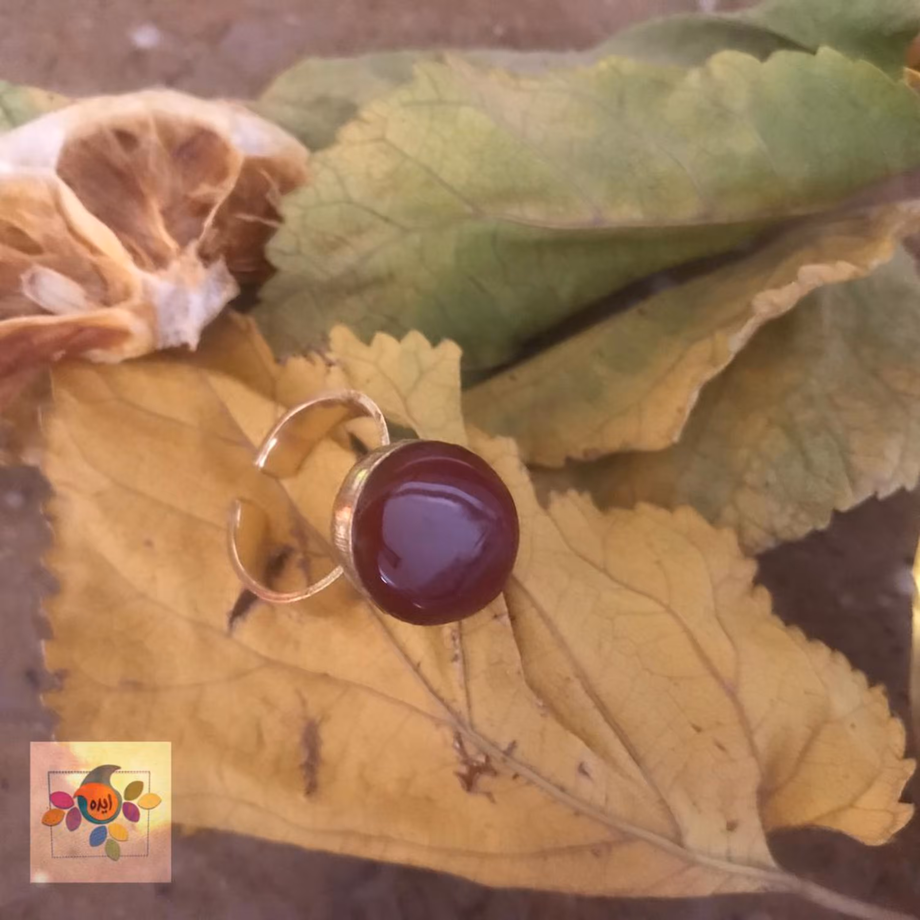 انگشتر رزین طرح عقیق (جنس پایه برنج)