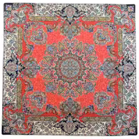 رومیزی مربع ترمه ابریشم کد TRM152 نفیس رنگ قرمز کم رنگ آستر زرشکی مغزی دوزی