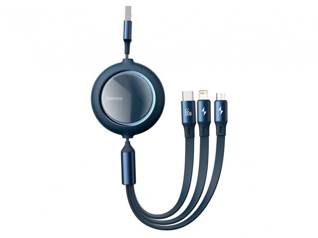 کابل شارژ سریع سه سر بیسوس (سرمه ای) Baseus Bright Mirror Retractable 66W 1.2m Cable CAMLC-MJ01