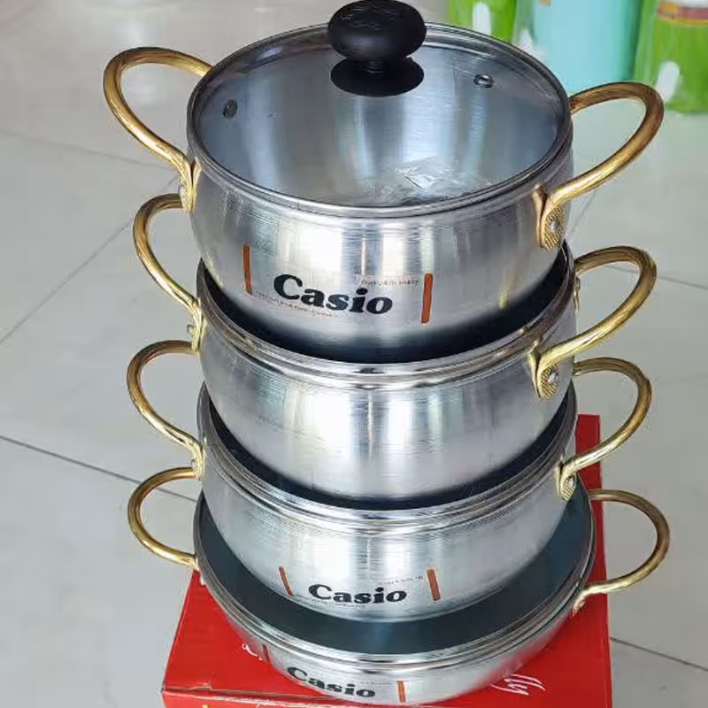 سرویس 8 پارچه قابلمه و تابه ضخیم دسته طلایی کاسیو