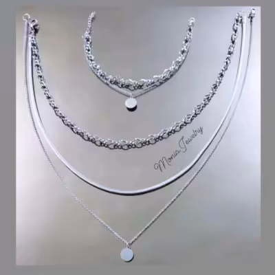 گردنبند سه لاین استیل و دستبند دولاین با آویز سکه