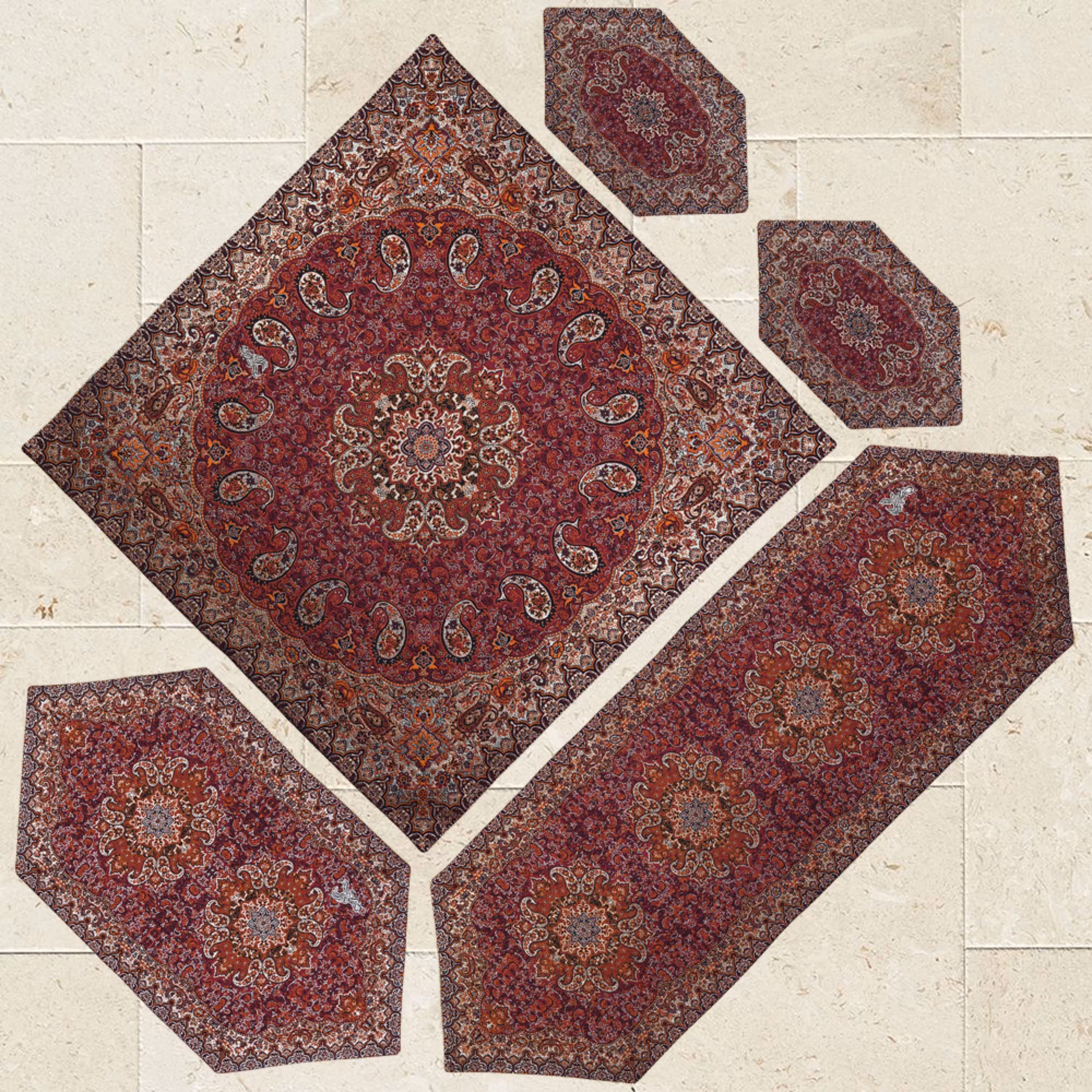 ست 5 تکه رومیزی طرح نسترن زرشکی